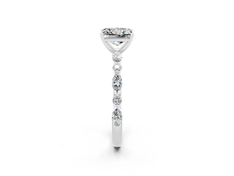 White gold Princess Cut Moissanite Solitaire with Side Stones on a Pavé Band and Four-Prong Setting_2