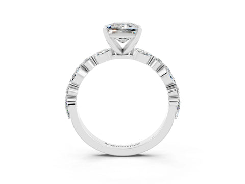 White gold Princess Cut Moissanite Solitaire with Side Stones on a Pavé Band and Four-Prong Setting_3