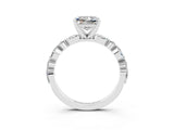 White gold Princess Cut Moissanite Solitaire with Side Stones on a Pavé Band and Four-Prong Setting_3