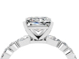 White gold Princess Cut Moissanite Solitaire with Side Stones on a Pavé Band and Four-Prong Setting_4