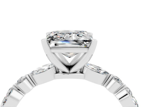 White gold Princess Cut Moissanite Solitaire with Side Stones on a Pavé Band and Four-Prong Setting_4