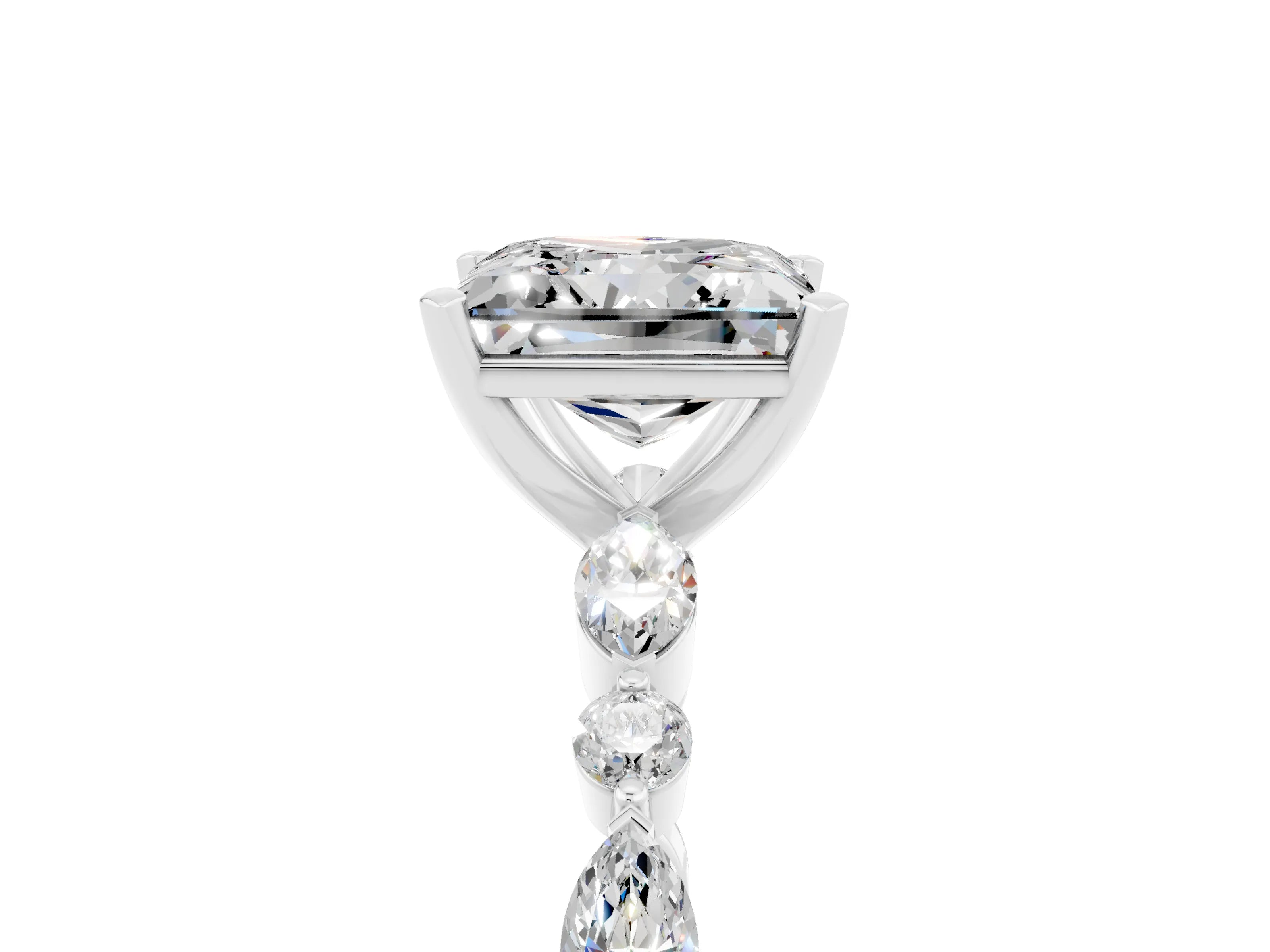 White gold Princess Cut Moissanite Solitaire with Side Stones on a Pavé Band and Four-Prong Setting_5