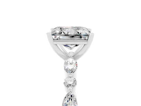 White gold Princess Cut Moissanite Solitaire with Side Stones on a Pavé Band and Four-Prong Setting_5