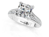 White gold Princess Cut Moissanite Split Shank Engagement Ring with Pavé Band_1