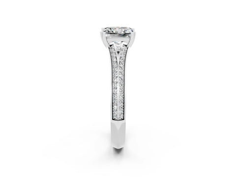 White gold Princess Cut Moissanite Split Shank Engagement Ring with Pavé Band_2