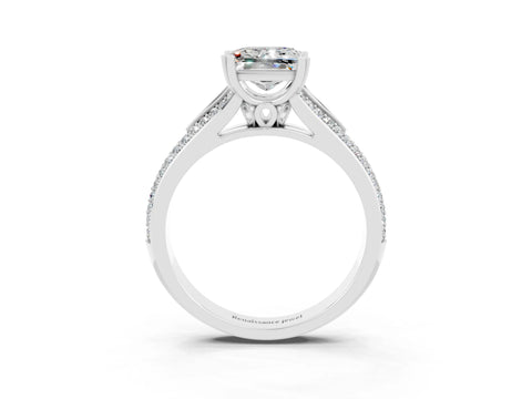 White gold Princess Cut Moissanite Split Shank Engagement Ring with Pavé Band_3