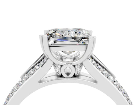 White gold Princess Cut Moissanite Split Shank Engagement Ring with Pavé Band_4