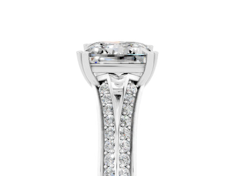 White gold Princess Cut Moissanite Split Shank Engagement Ring with Pavé Band_5