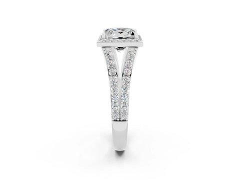 White gold Princess Cut Moissanite Split Shank Halo Ring with Four-Prong Setting_62