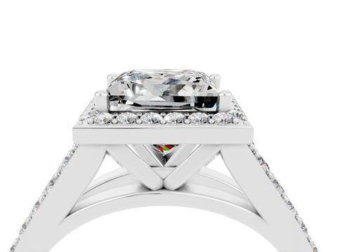 White gold Princess Cut Moissanite Split Shank Halo Ring with Four-Prong Setting_64