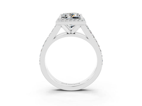 White gold Princess Cut Moissanite Split Shank Halo Ring with Four-Prong Setting_68