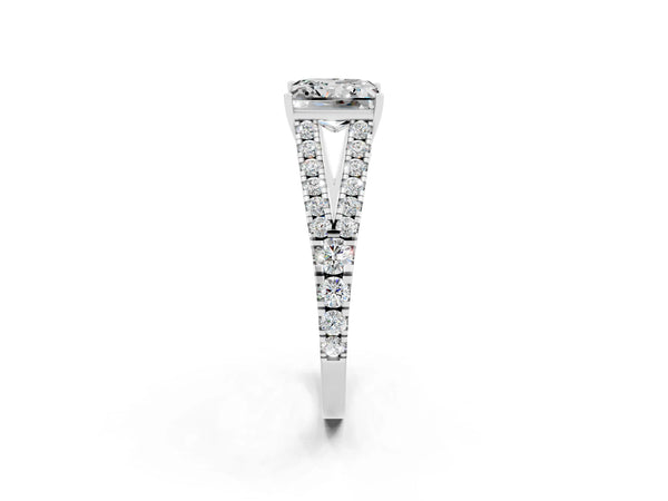 Platinum Princess Cut Moissanite Split Shank Pavé Engagement Ring with Four-Prong Setting