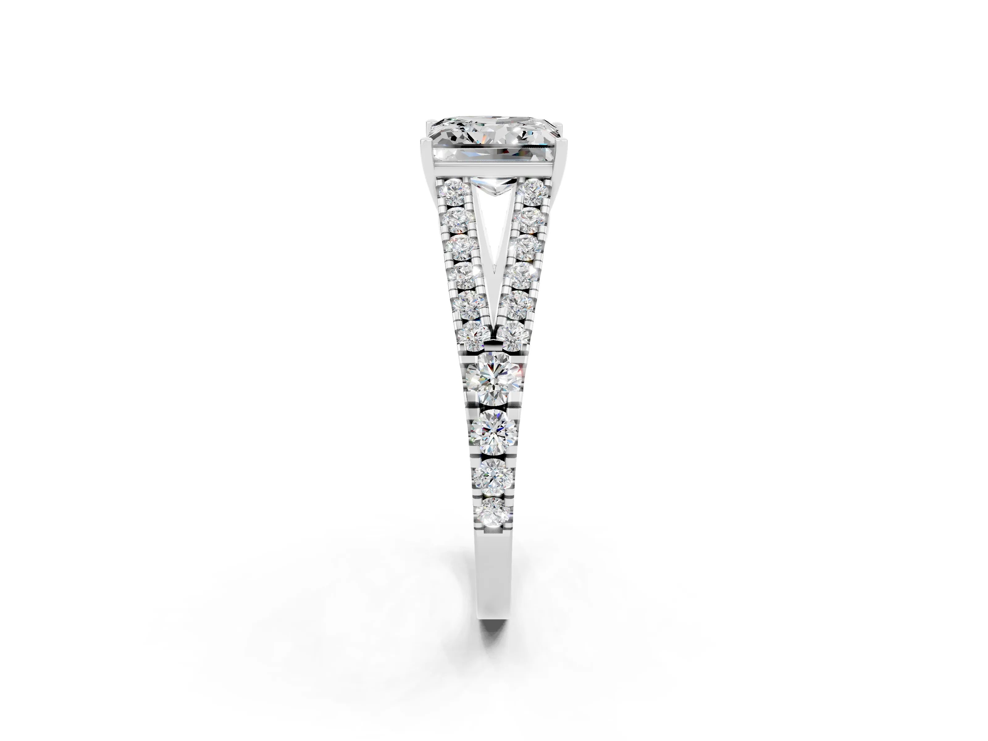 White gold Princess Cut Moissanite Split Shank Pavé Engagement Ring with Four-Prong Setting_14
