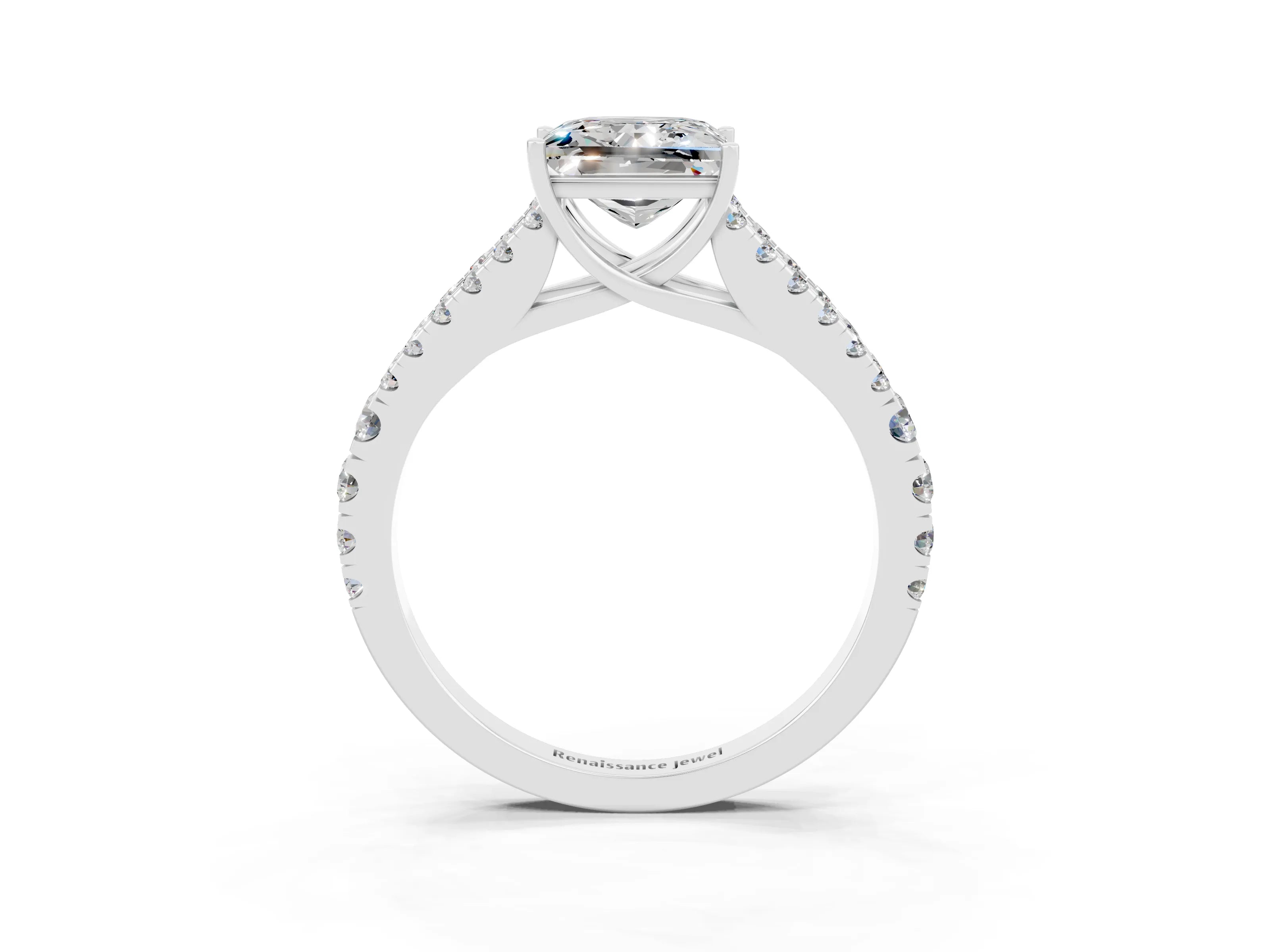 White gold Princess Cut Moissanite Split Shank Pavé Engagement Ring with Four-Prong Setting_15