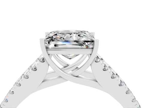 White gold Princess Cut Moissanite Split Shank Pavé Engagement Ring with Four-Prong Setting_16