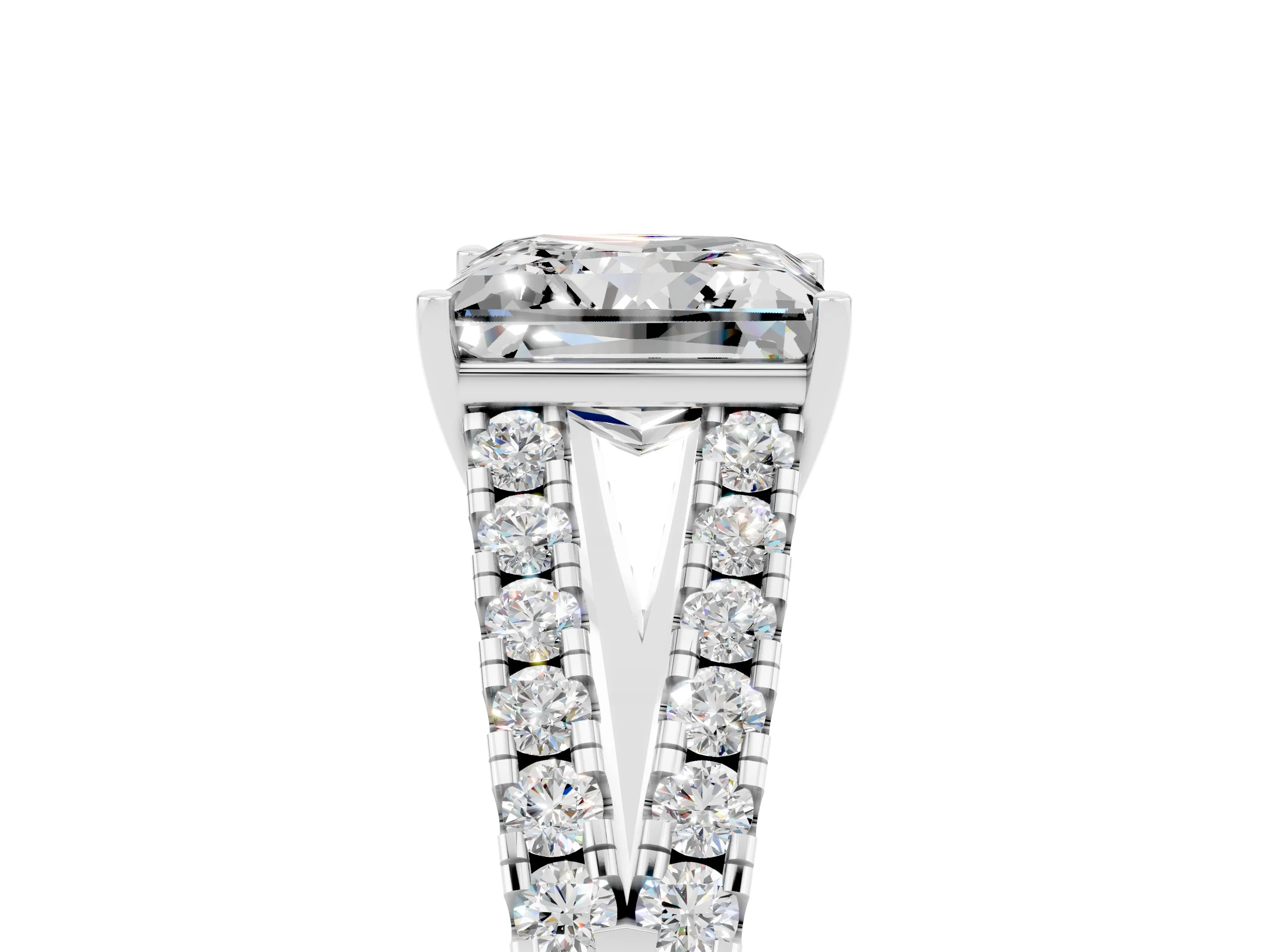 White gold Princess Cut Moissanite Split Shank Pavé Engagement Ring with Four-Prong Setting_17