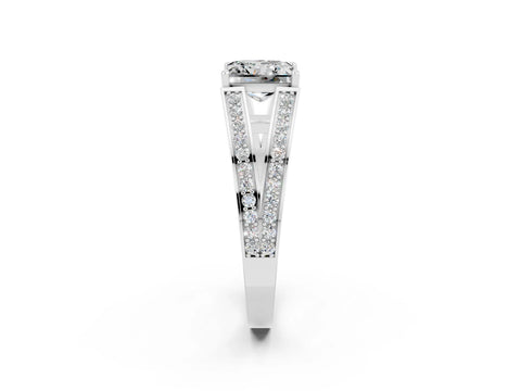 White gold Princess Cut Moissanite Split Shank Ring with Pavé Band and Four-Prong Setting_2