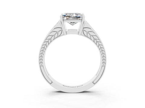 White gold Princess Cut Moissanite Split Shank Ring with Pavé Band and Four-Prong Setting_3