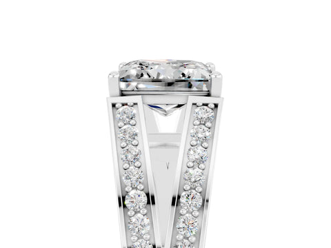 White gold Princess Cut Moissanite Split Shank Ring with Pavé Band and Four-Prong Setting_5
