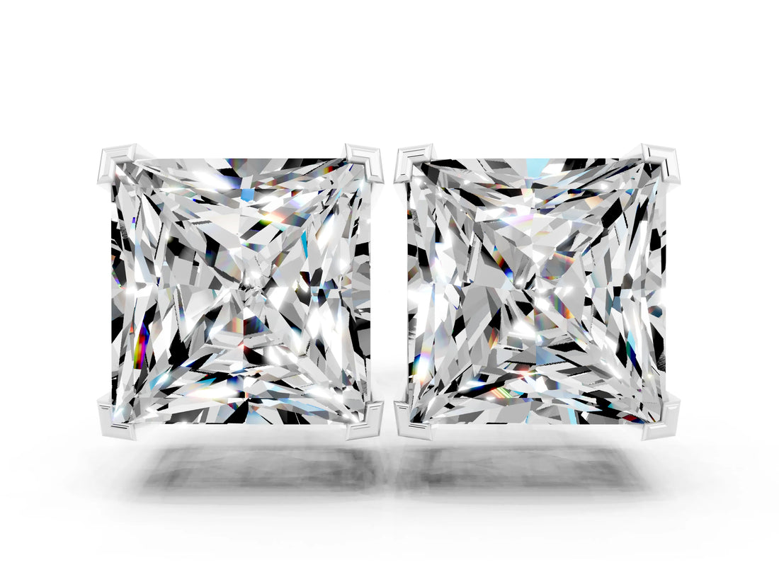 10K White Gold 1.01 Carat Princess Moissanite Stud Earrings