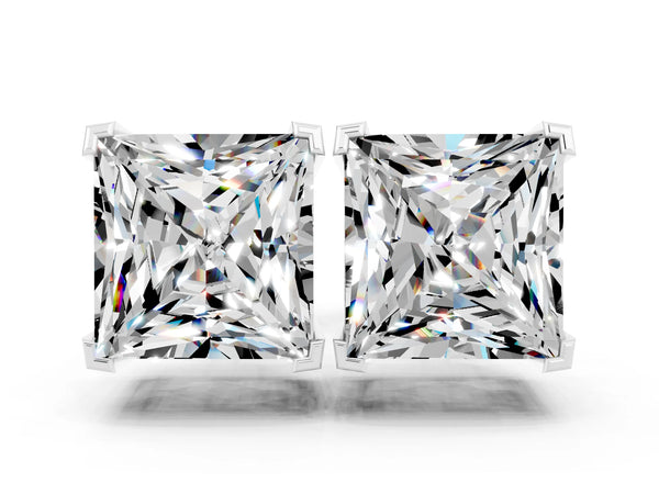 Silver Princess Cut Moissanite Stud Earrings