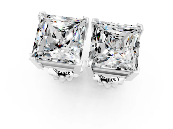 Silver Princess Cut Moissanite Stud Earrings
