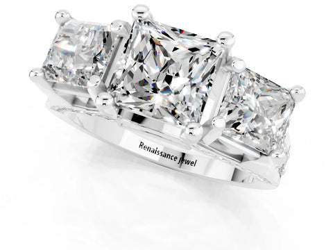 White gold Princess Cut Moissanite Three-Stone Ring with Channel Set Band and Four-Prong Setting_1