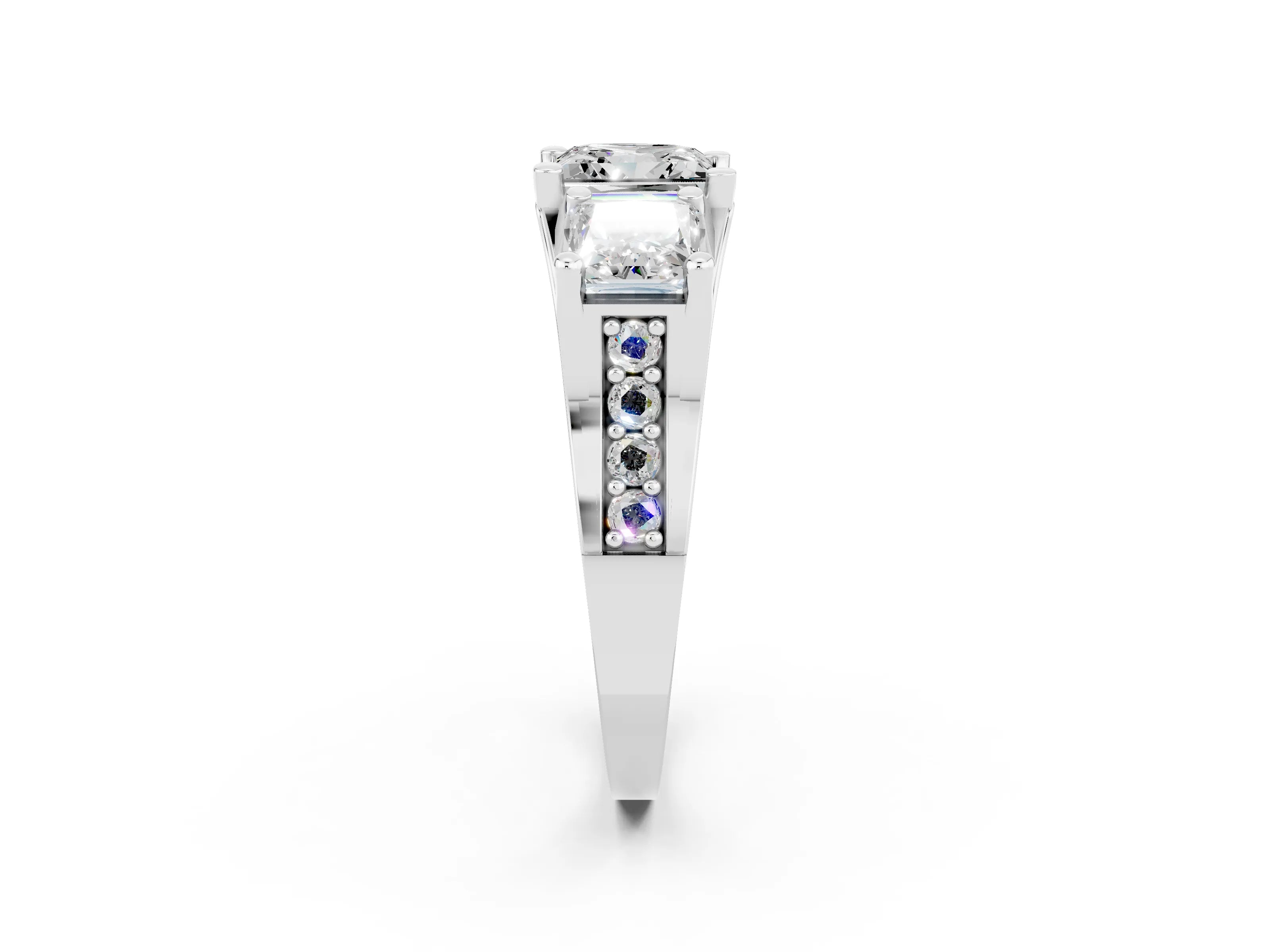 White gold Princess Cut Moissanite Three-Stone Ring with Channel Set Band and Four-Prong Setting_2