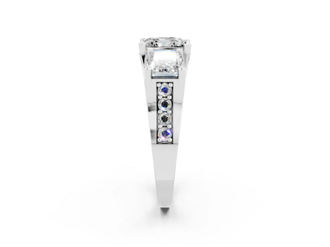 White gold Princess Cut Moissanite Three-Stone Ring with Channel Set Band and Four-Prong Setting_2