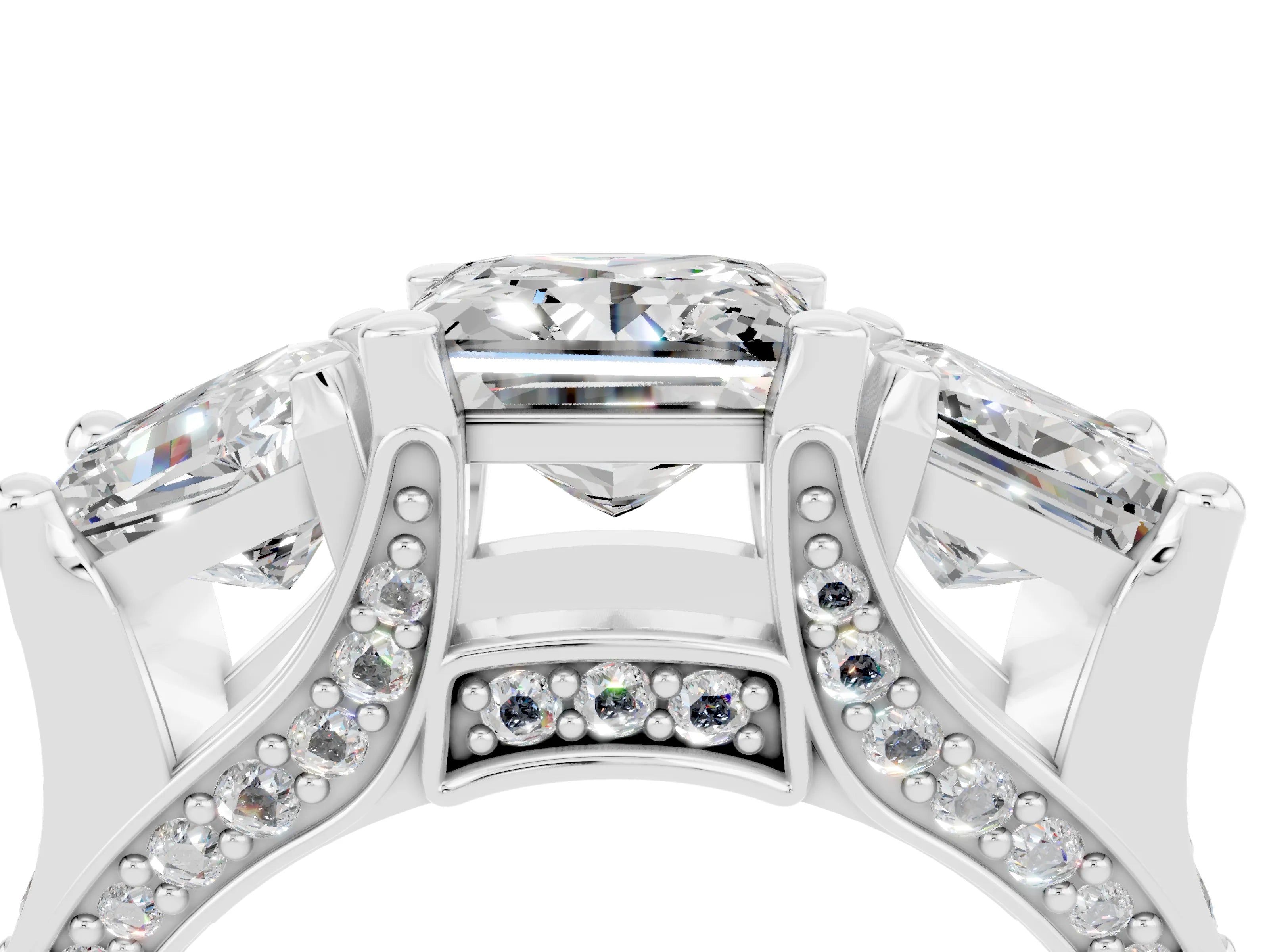 White gold Princess Cut Moissanite Three-Stone Ring with Channel Set Band and Four-Prong Setting_4