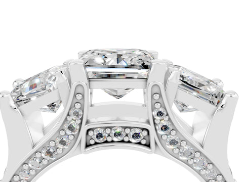 White gold Princess Cut Moissanite Three-Stone Ring with Channel Set Band and Four-Prong Setting_4