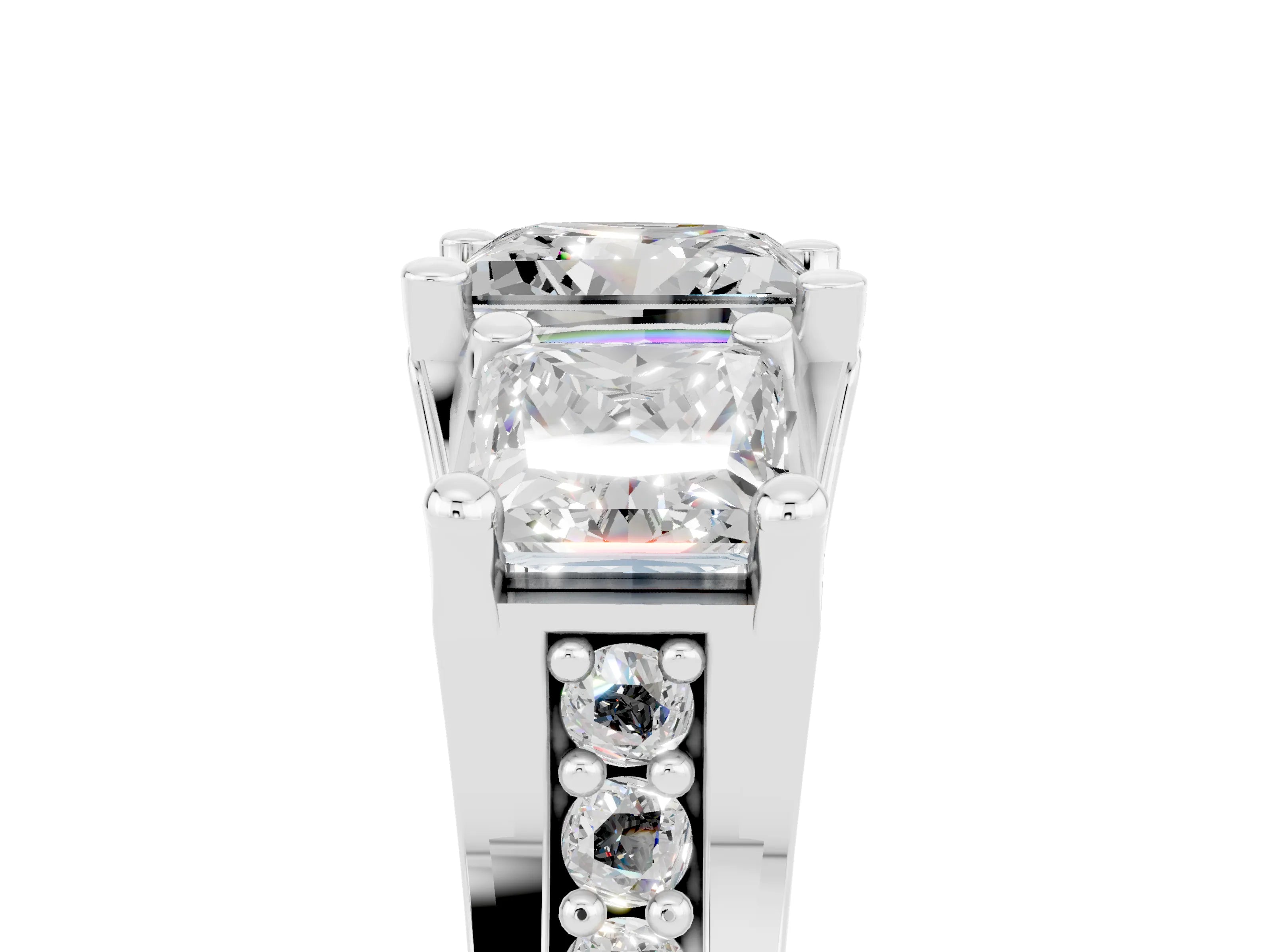 White gold Princess Cut Moissanite Three-Stone Ring with Channel Set Band and Four-Prong Setting_5