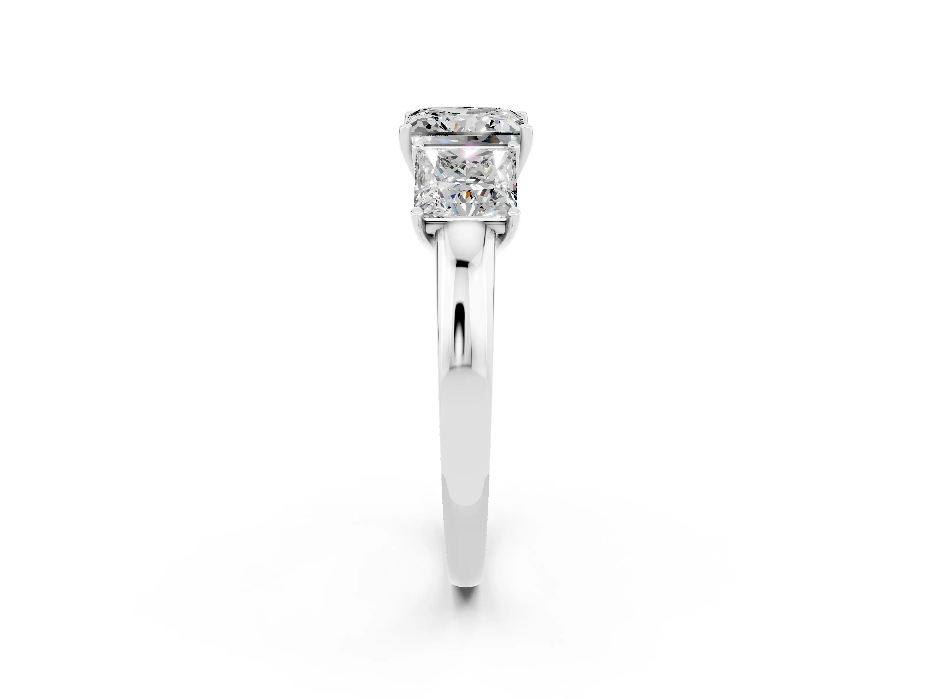 White gold Princess Cut Moissanite Three-Stone Ring with Four-Prong Setting and Classic Band_2