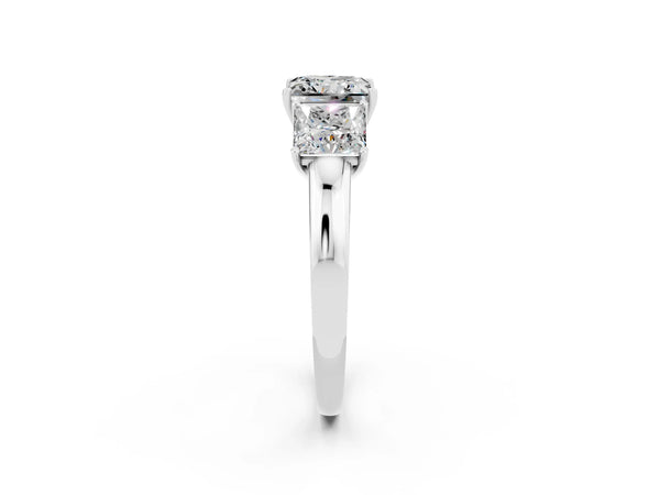 Silver Princess Cut Moissanite Three-Stone Ring with Four-Prong Setting and Classic Band