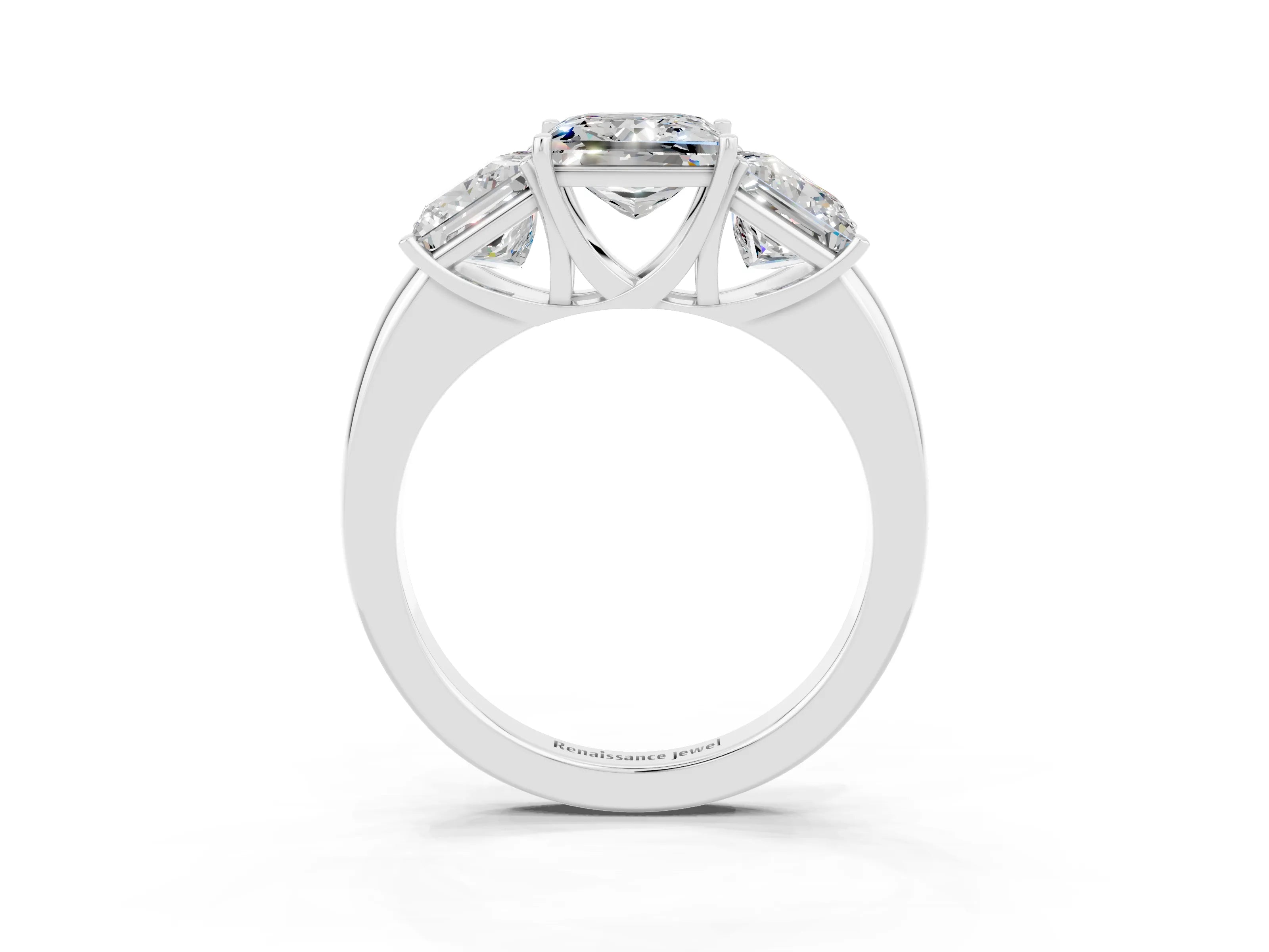 White gold Princess Cut Moissanite Three-Stone Ring with Four-Prong Setting and Classic Band_3