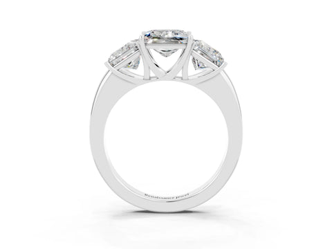 White gold Princess Cut Moissanite Three-Stone Ring with Four-Prong Setting and Classic Band_3