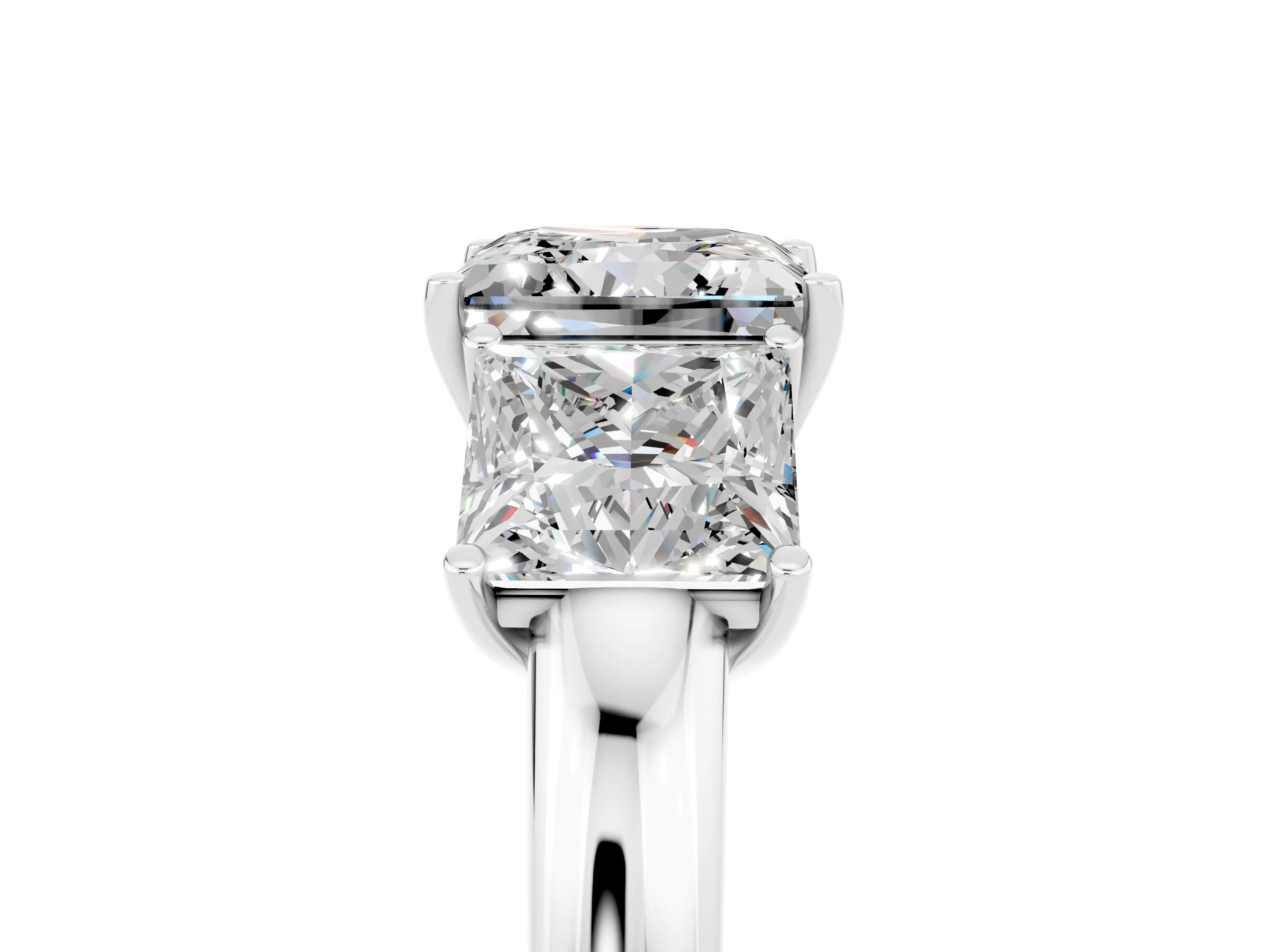 White gold Princess Cut Moissanite Three-Stone Ring with Four-Prong Setting and Classic Band_5