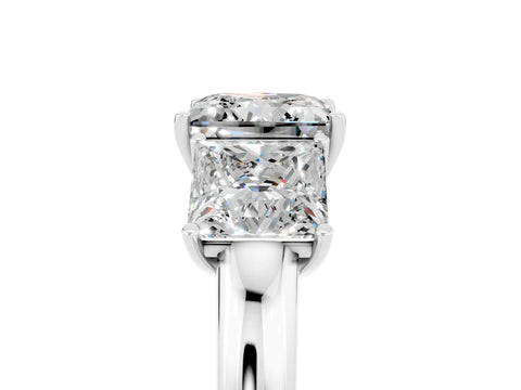 White gold Princess Cut Moissanite Three-Stone Ring with Four-Prong Setting and Classic Band_5