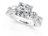 White gold Princess Cut Moissanite Three-Stone Ring with Pavé Split Shank and Four-Prong Setting_1