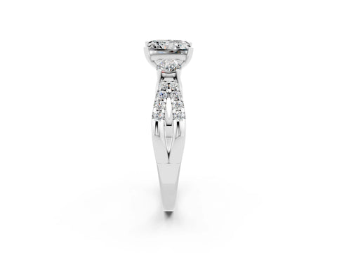 White gold Princess Cut Moissanite Three-Stone Ring with Pavé Split Shank and Four-Prong Setting_2