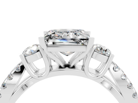 White gold Princess Cut Moissanite Three-Stone Ring with Pavé Split Shank and Four-Prong Setting_4