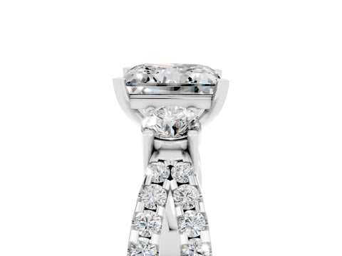 White gold Princess Cut Moissanite Three-Stone Ring with Pavé Split Shank and Four-Prong Setting_5