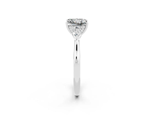 White gold Princess Cut Moissanite Three-Stone Ring with Pear  Side Stones and Prong Setting