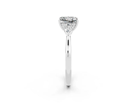 White gold Princess Cut Moissanite Three-Stone Ring with Pear Side Stones and Four-Prong Setting_14