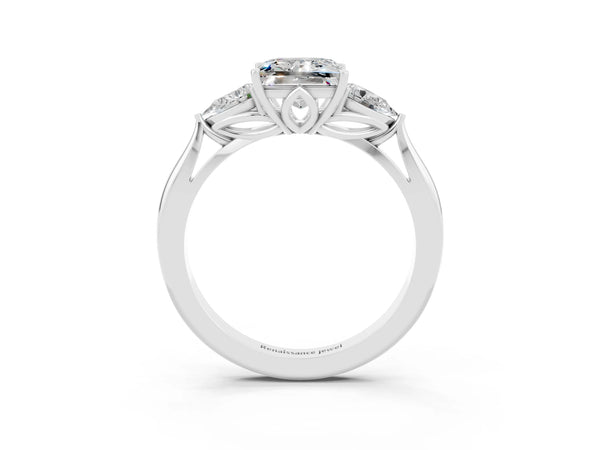 Platinum Princess Cut Moissanite Three-Stone Ring with Pear  Side Stones and Prong Setting