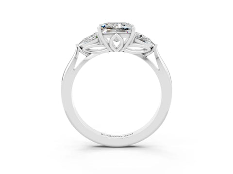 White gold Princess Cut Moissanite Three-Stone Ring with Pear Side Stones and Four-Prong Setting_15