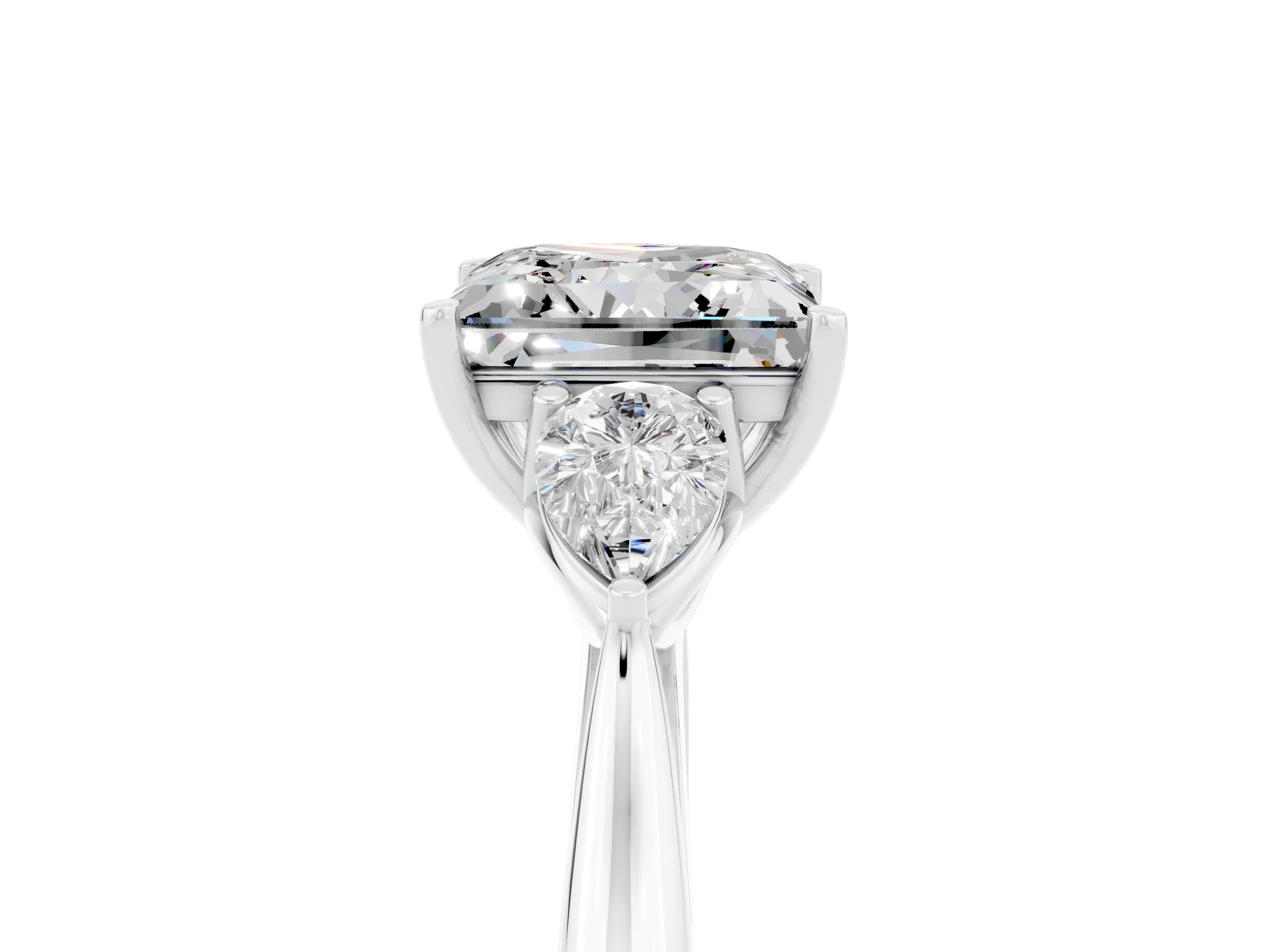 White gold Princess Cut Moissanite Three-Stone Ring with Pear Side Stones and Four-Prong Setting_17