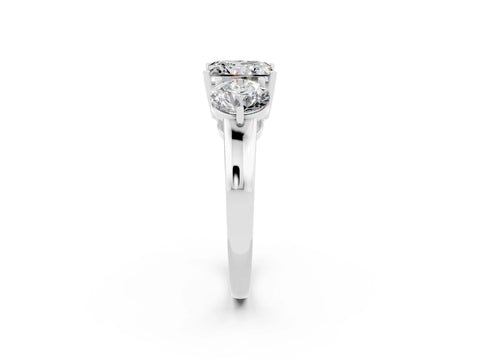 White gold Princess Cut Moissanite Three-Stone Ring with Prong Setting and Classic Band_2