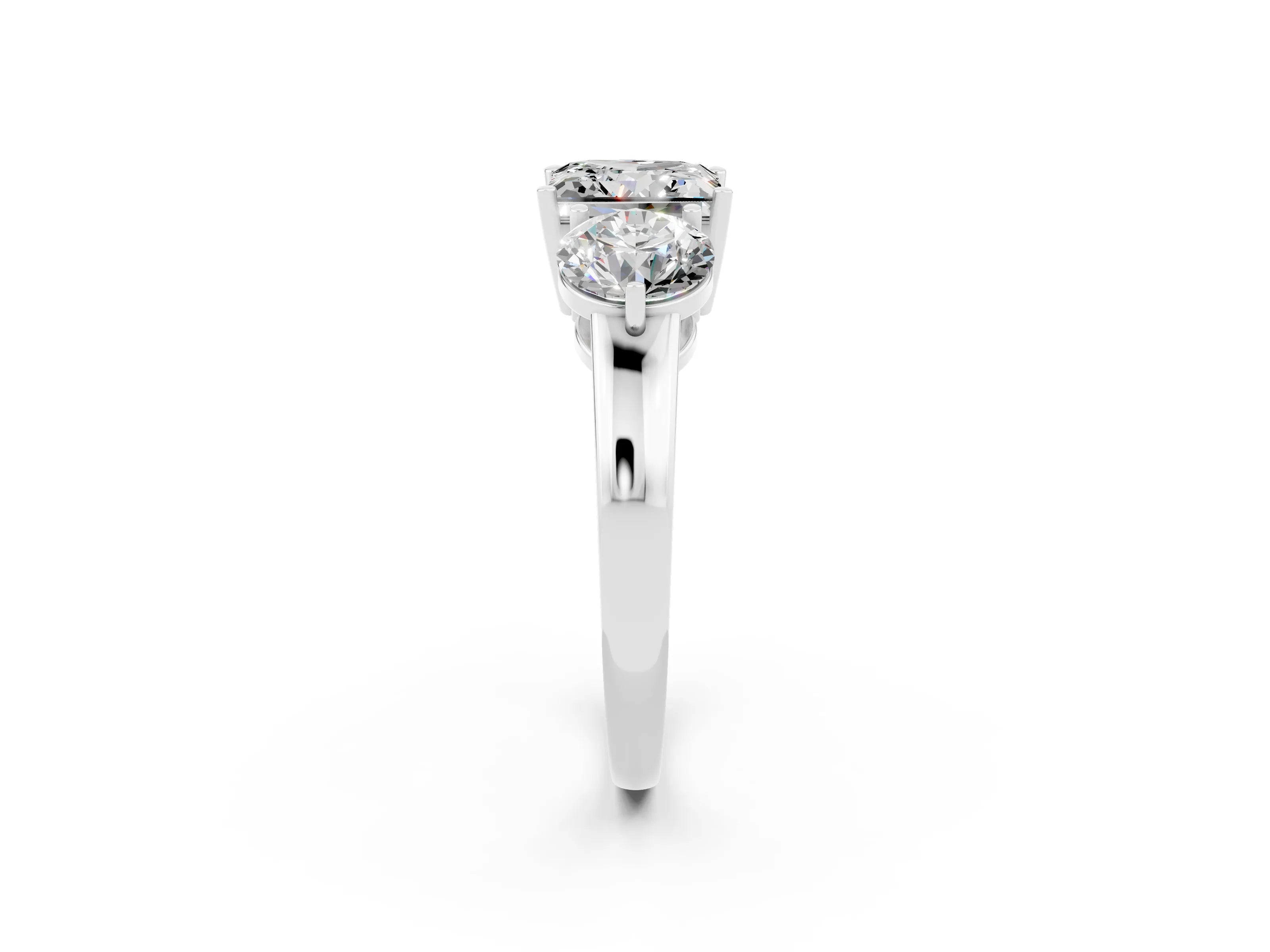 White gold Princess Cut Moissanite Three-Stone Ring with Prong Setting and Classic Band_2