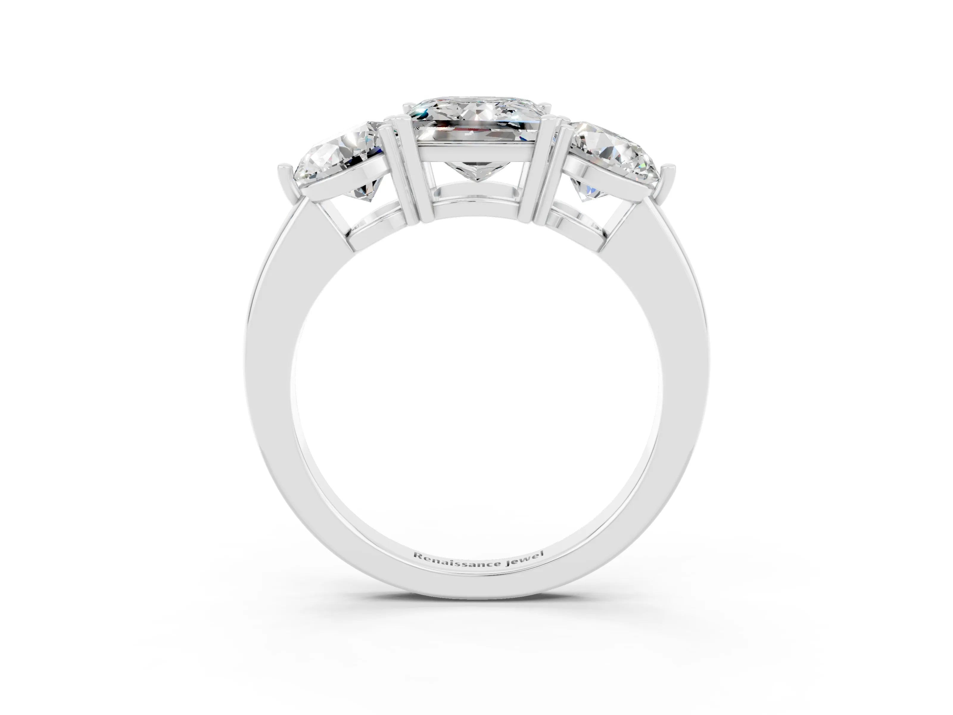 White gold Princess Cut Moissanite Three-Stone Ring with Prong Setting and Classic Band_3
